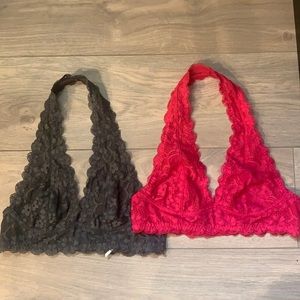 Authentic Free People Lace Bralette set of 2 SZ S charcoal/pink